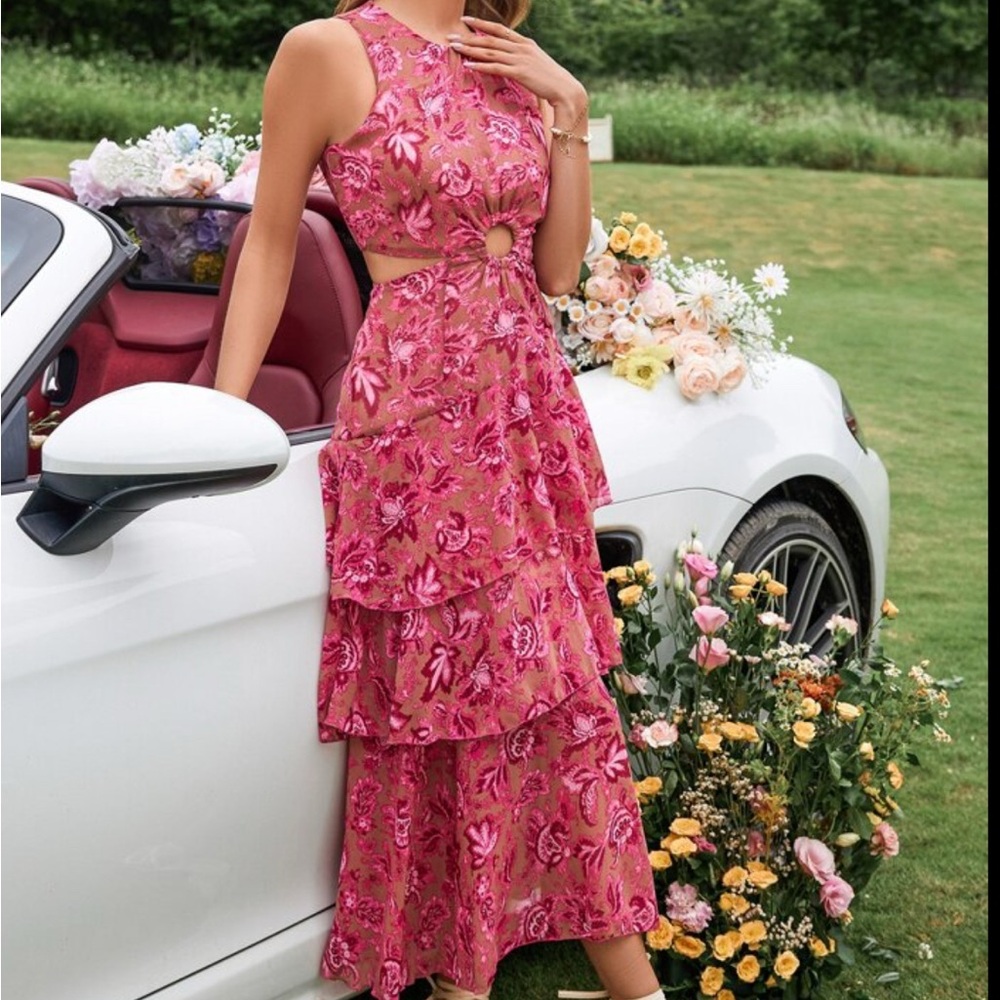 Floral Pink Sleeveless Dress